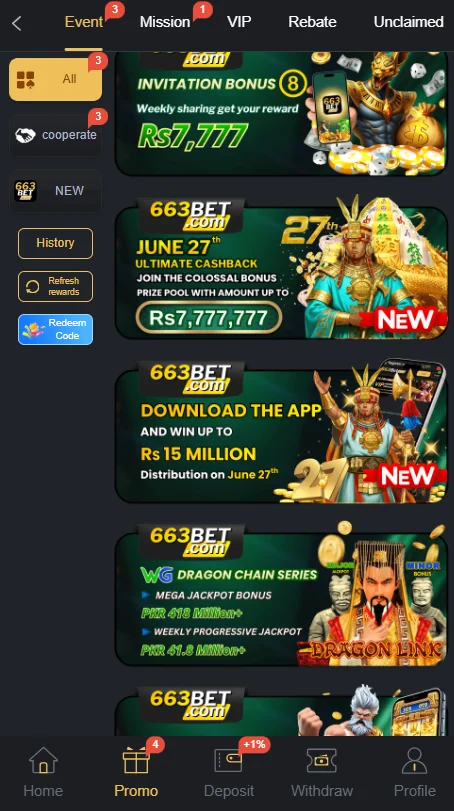 663BET Game bonuses