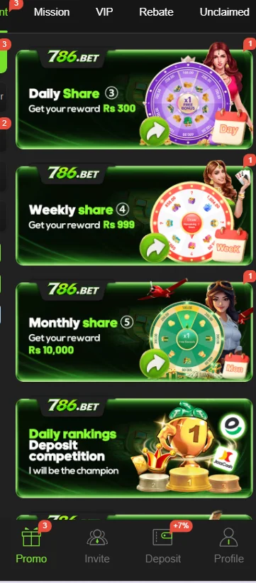 786 Bet Game bonuses